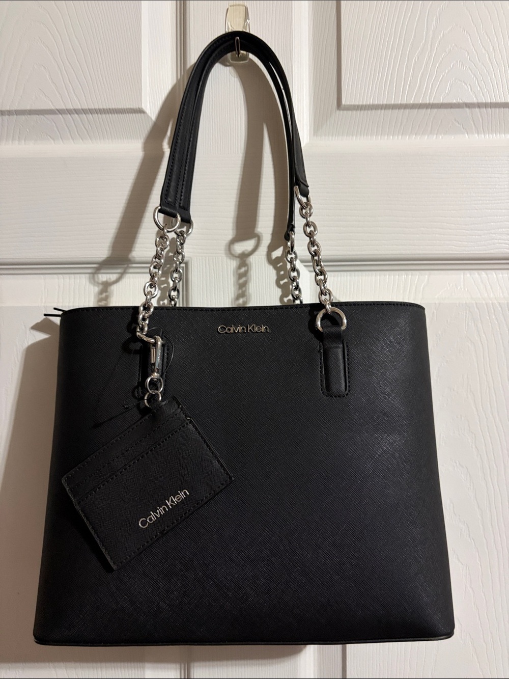 Calvin Klein Black Tote with Silver Chain Handles